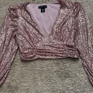 Sincerely Jules Rose Gold Sequin V-Neck Cropped Top